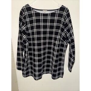 Talbots Black & White Pane Plaid Tunic Top Women's Size 2X Cotton Blend